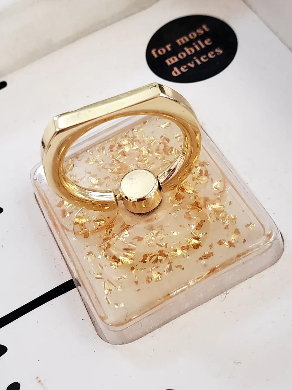 Nicole Miller Gold-Tone Ring Phone Grip & Stand with Embedded Gold Flakes NEW